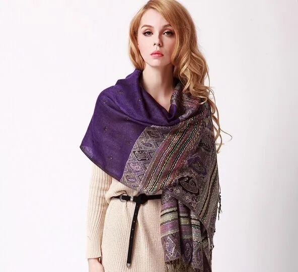 Модный бренд богемный цветочный вышитый жаккардовый шарф длинные широкие женские шарфы шарф с бахромой 65*190 см