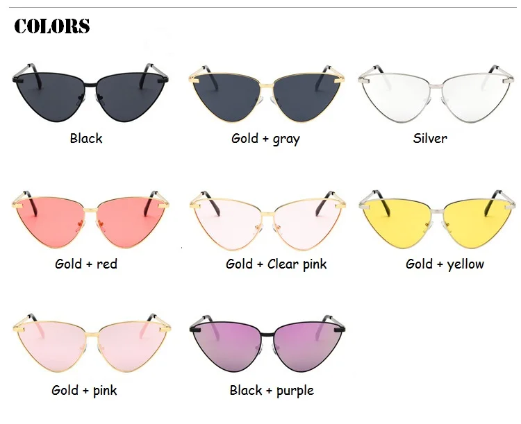 Черные модные женские цветные роскошные солнцезащитные очки кошачий глаз, металлические Светоотражающие Плоские линзы, солнцезащитные очки для женщин
