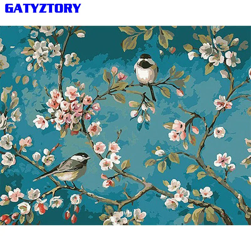 GATYZTORY бескаркасные птицы цветок DIY картина по номерам картина с каллиграфией Современная Настенная художественная картина домашнее произведение искусства, Декор настенный