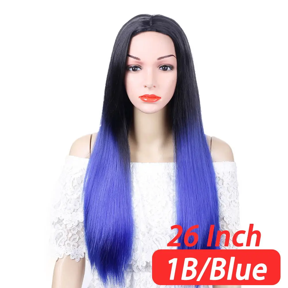 Длинные Омбре прямой парик синтетические волосы синий фиолетовый жаростойкий парик черный парик косплей для черных женщин Pageup - Цвет: 9582-Blue