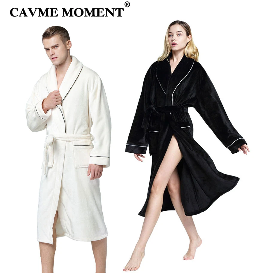 CAVME PLUS Size Winter Long Flannel Bathrobe for Women Ladies Men's Robe Femme Homme Wedding Robes Night Dressing Gown Sleepwear