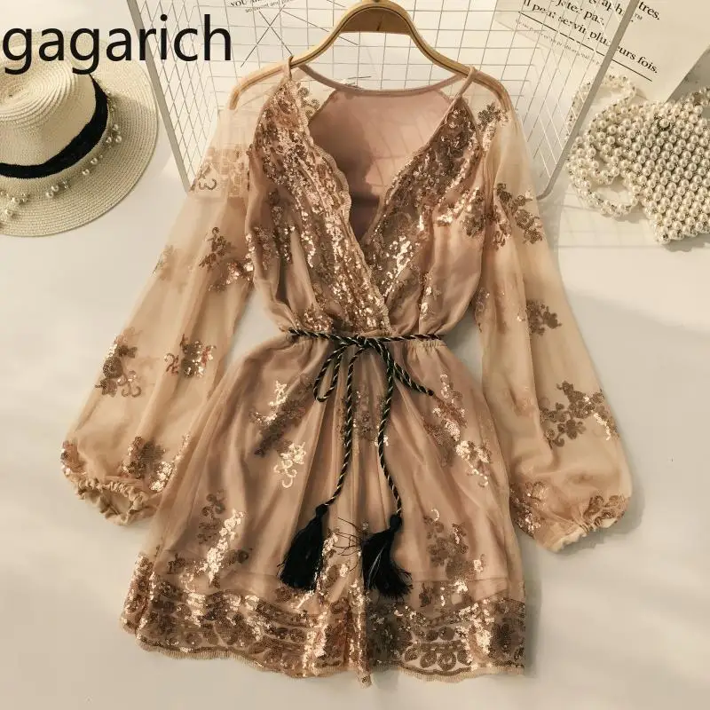 Женские шорты с блестками Gagarich тонкие широкие длинным рукавом и треугольным