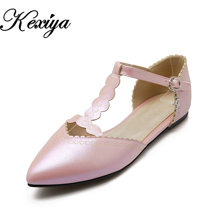 

2016 New Spring/Autumn Pointed Toe womens flats plus size 28-52 fashion Buckle Strap ladies T-Strap shoes zapatos mujer E1286