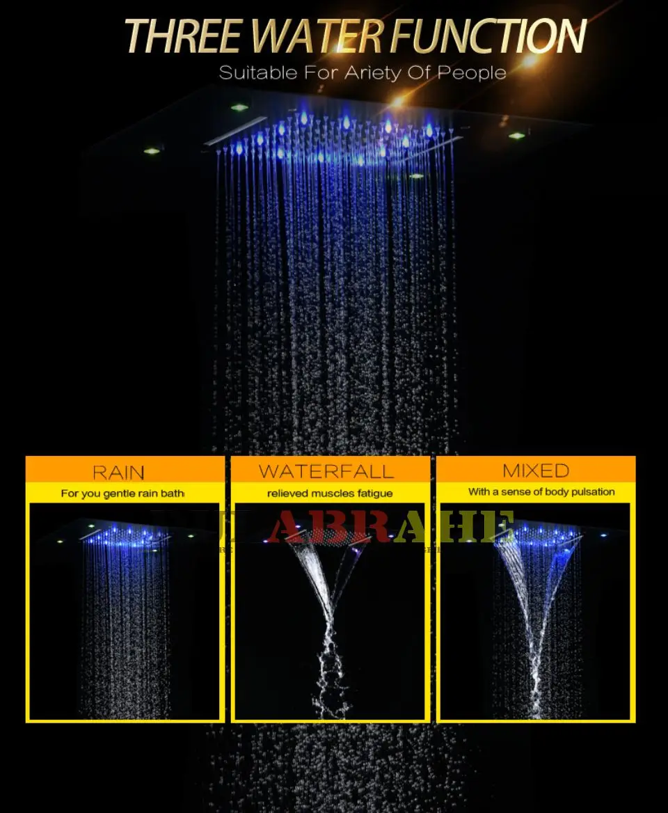 Современный Дождь и водопад душевая головка 100V~ 240V переменный ток Красочный светодиодный верхний душевой набор для ванной комнаты L-50X36P