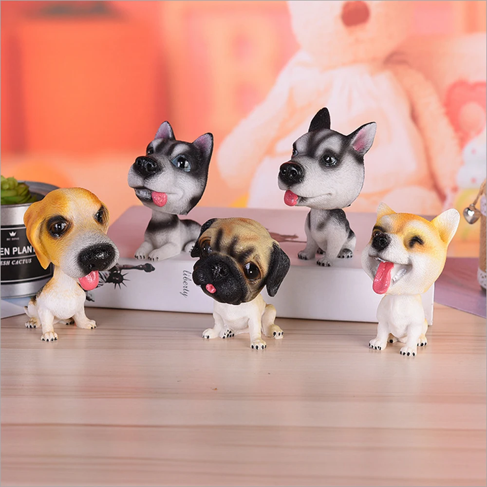 Car Ornaments Cute Shaking Head Resin Dog Puppy Figurines Automobile