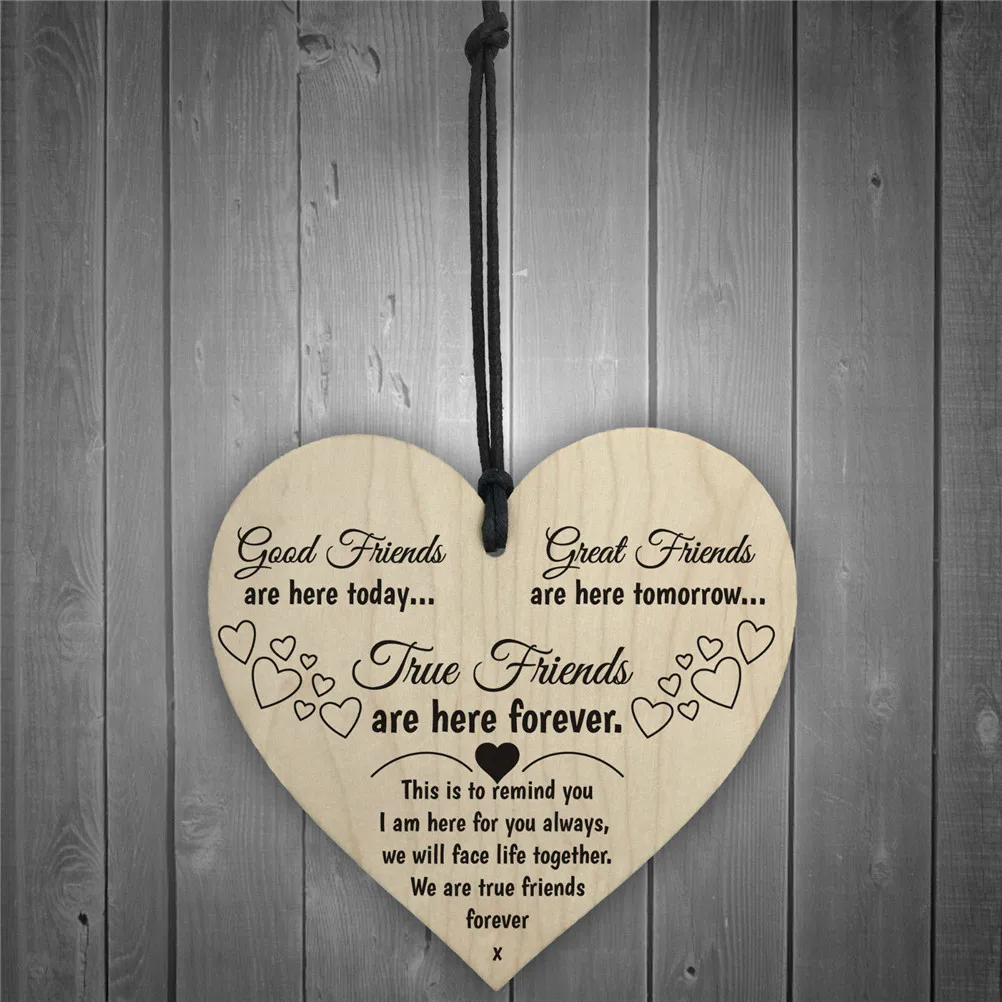 1 Pcs Love Heart Shape Christmas Tags Friendship Sign Gift Pendant Wine Tags Hanging Decor Wooden Chic Plaque Decor