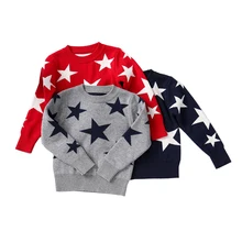Детский свитер, свитер с пятиконечной звездой для маленьких мальчиков, пуловер, осенне-зимняя детская одежда