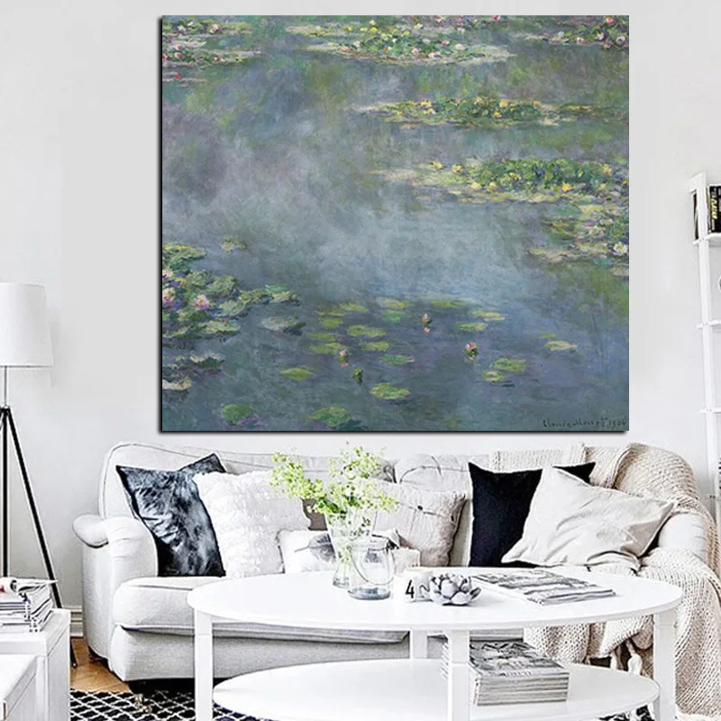 Print Wall Art Canvas Claude Monet Water Lily Pond Oil Painting Lotus Oil Painting Impressionist Poster Picture for Living Room (2)