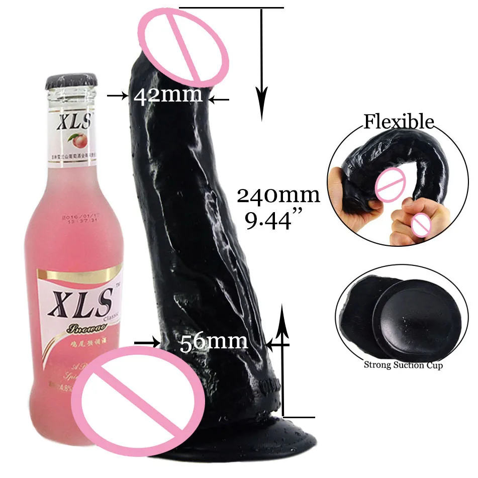  Realistic Big Dildo Strong Suction Cup Anal Dildo Male Penis 240*60mm Black Huge Butt Dildos Adult Sex Toys for Women Female  