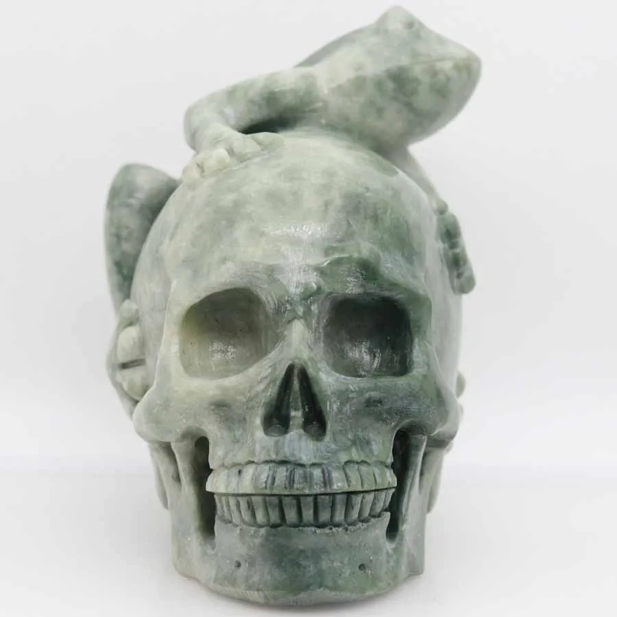 

6" 1839g,GREEN JASPER Handmade Carved Crystal Frog Skull Crystal Realistic Healing Furnishing Articles Figurine AU18