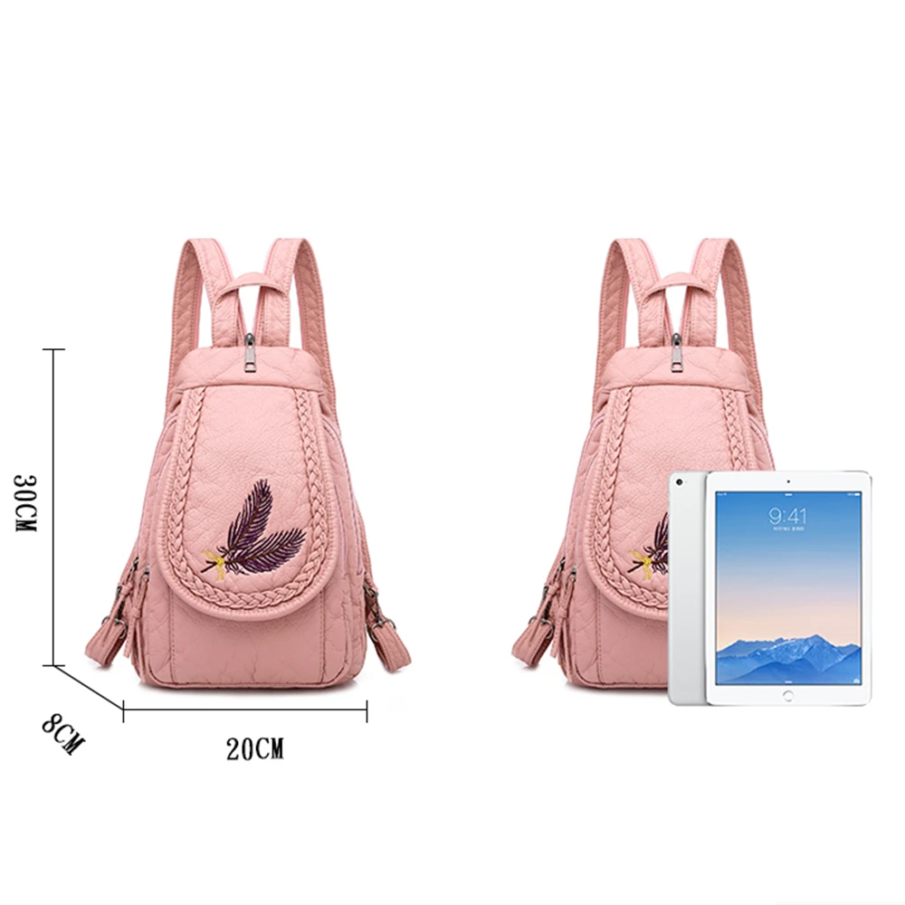 Модный женский маленький рюкзак с вышивкой, высококачественный мягкий кожаный рюкзак для девочек, рюкзак Multifunc, рюкзак Mochilas Mujer