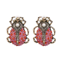 Qiaose Винтаж со стразами сплав Божья коровка серьги гвоздики для женщин Мода ювелирные изделия чешские массивные серьги