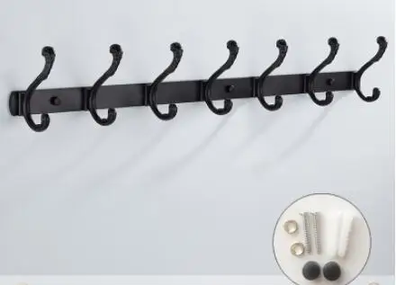 Черный/белый настенный Ванная комната крючки 4-7 ряд крючок Вешалка двери крючки для Аксессуары для ванной комнаты Кухня крючки - Цвет: 7 hooks black