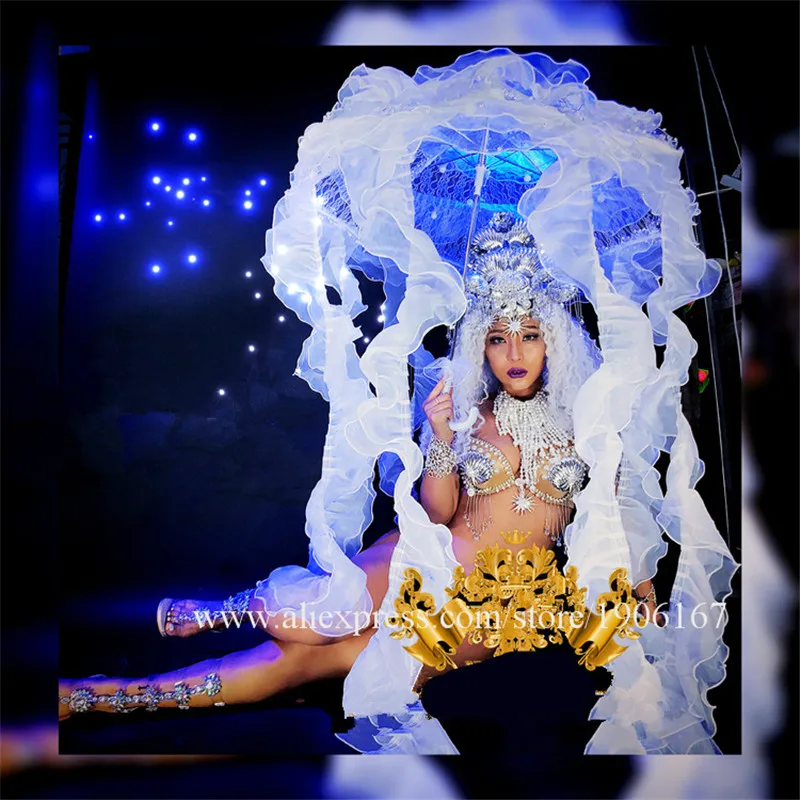 Nightclub GOGO female silver shell jellyfish sexy goddess costume dance team marine jellyfish party costumes06