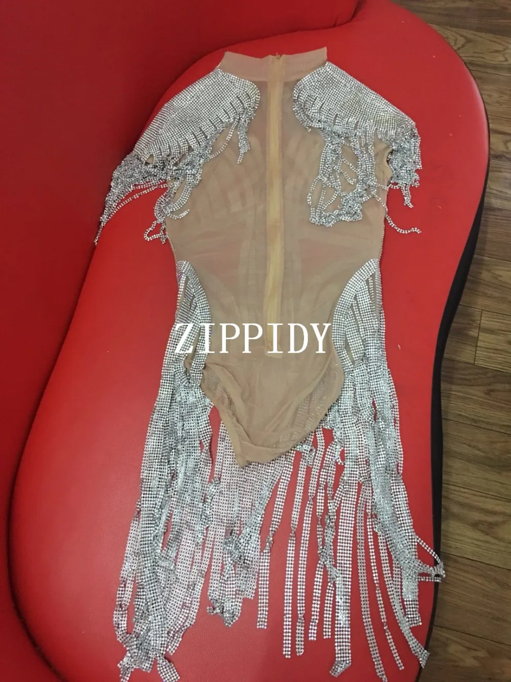 Sparkly Silver Tassel Bodysuit Women Birthday Celebrate Costume Female Singer Bling Tassel Bodysuit Performance Dance Wear