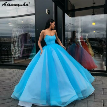 

Sweetheart Organza Sky Blue Ball Gown Long Evening Dress Party Elegant Vestido De Festa Fast Shipping Evening Prom Gowns