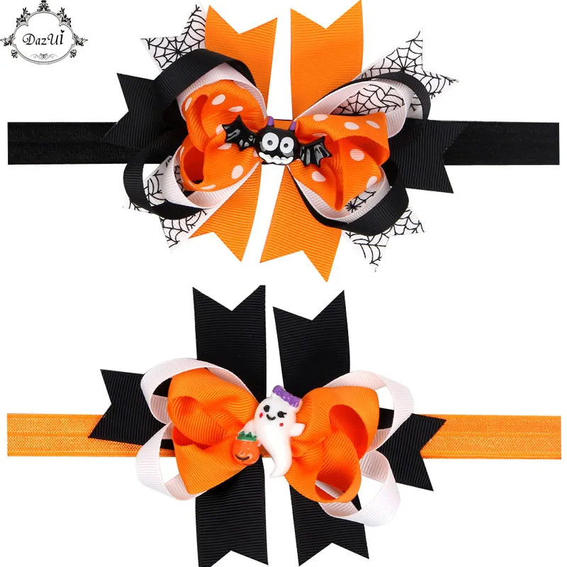 Halloween Elastic Band Baby Hair Accessories Cute Ribboen Bow Ghost Girls Headband Hallowas Bows | Детская одежда и обувь