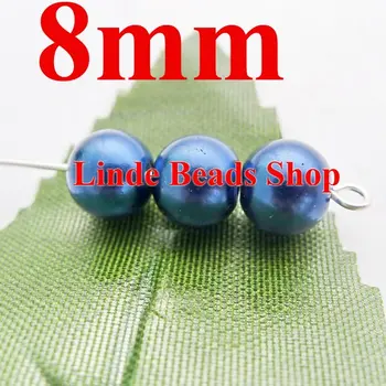 

500pcs/lot 8mm glass pearl beads christmas ornament loose round beads for jewelry, decoration, capri blue colour GP08015