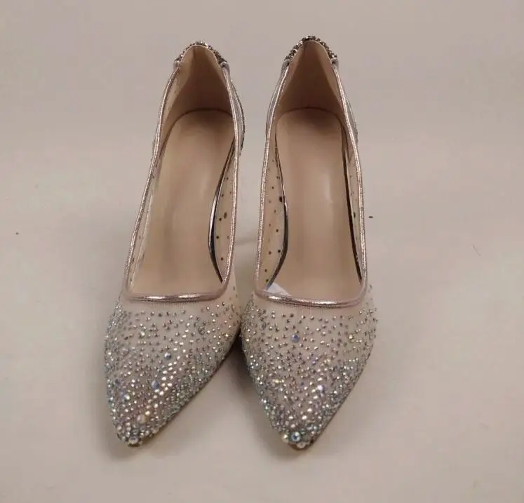 Chaussures Pompe Robe Voir De Pompes Sexy Heel Paillettes À Talons Heel Mariage Bout Mariée Embelli Travers 12cm 8cm Pointu Scintillant Maille 10cm Haute Cristal Heel Y4wfwZqp