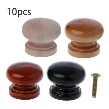 10pcs Natural Wood Cabinet Drawer Pull Handles With Screws