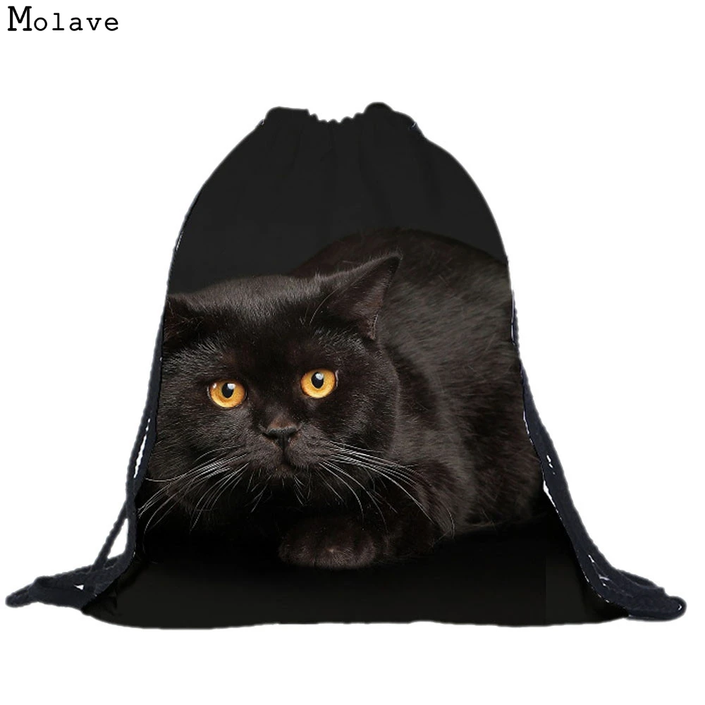 Naivety font b Drawstring b font Backpack New Unisex Black Cat Patten 3D Printing font b
