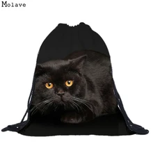 Naivety font b Drawstring b font Backpack New Unisex Black Cat Patten 3D Printing font b