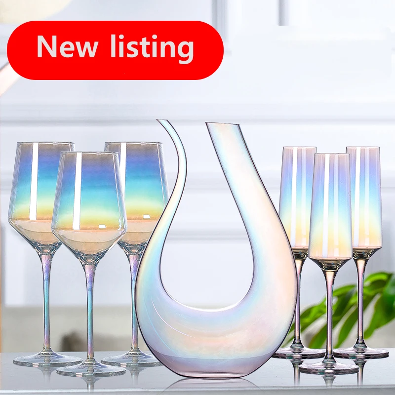 

AIEE Crystal glass rainbow red wine goblet home drinkware creative U-shaped decanter chanpagne cup drinking utensils