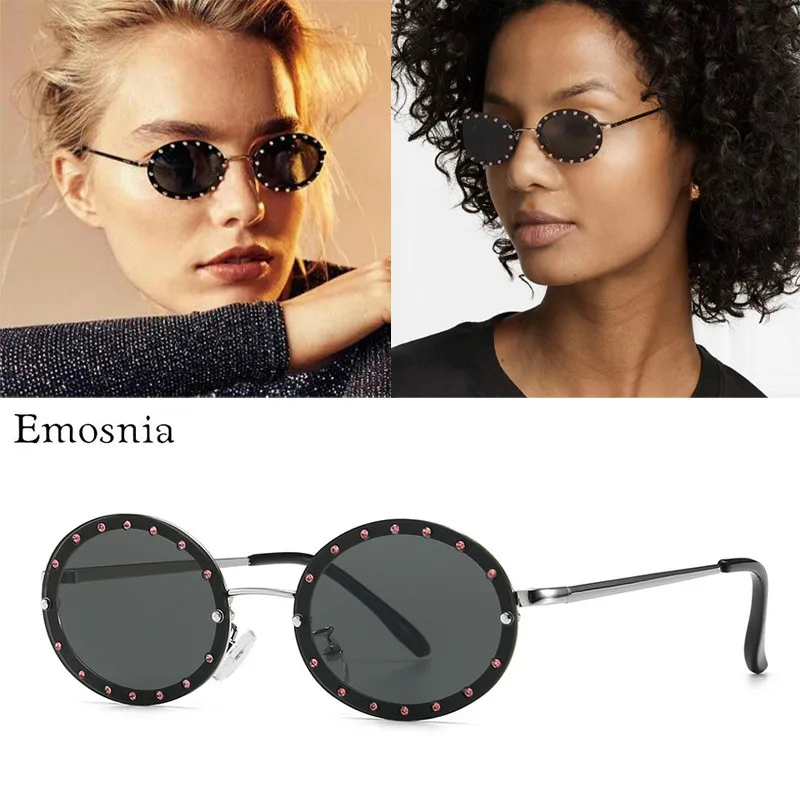 

Small Round Steampunk Sunglasses Women Men Retro Metal Frame Black Rhinestone Sun Glasses Lady Luxury Trend Oval Brand Eyewear