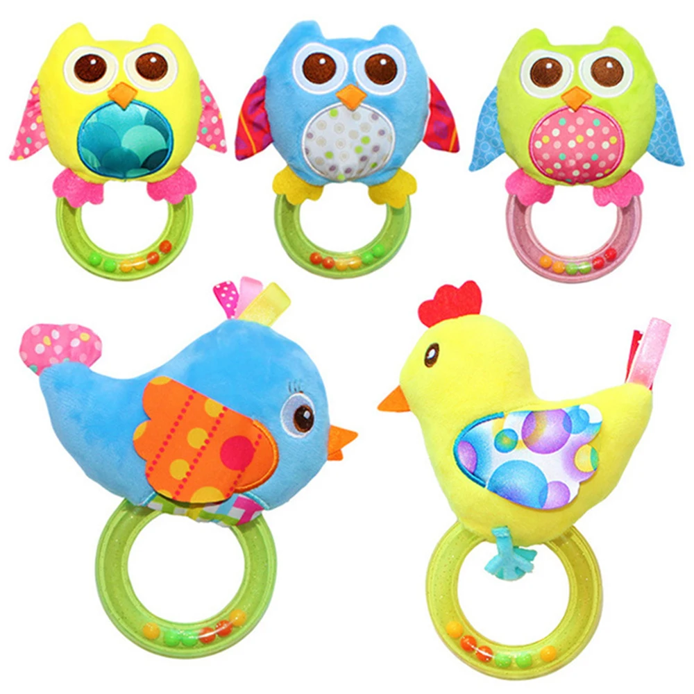 4 Styles Owl Bird Chicken Baby Rattle Hand Bell Toy Animal Plush Baby