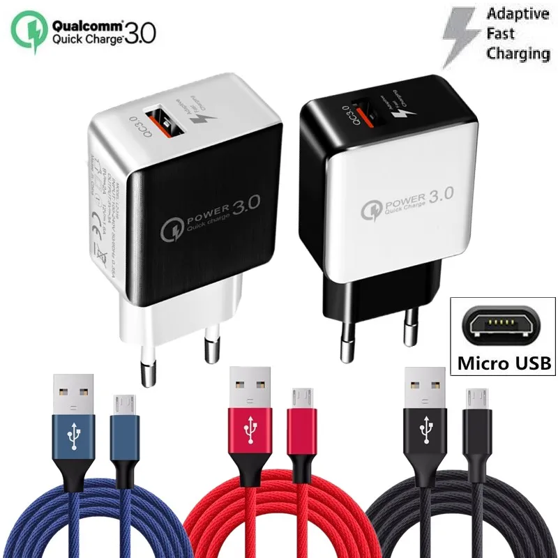 Быстрое зарядное устройство QC 3 0 с Micro USB кабелем для Xiaomi Samsung Huawei honor 8C 8X P Smart 2019 Sony