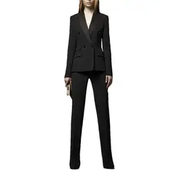 Новые женские деловой строгий костюм мода двубортный темперамент костюм из двух Костюм из нескольких предметов (куртка + Штаны) Поддержка