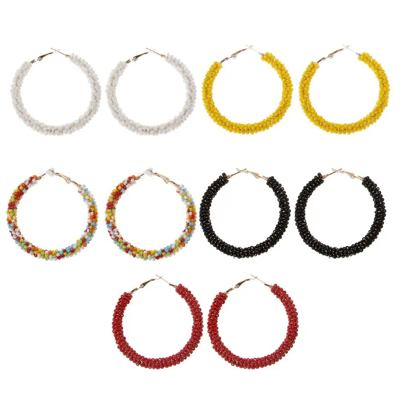

Bohemian Seed Bead Handmade Large Circle Hoop Earrings For Women Fashion Jewelry