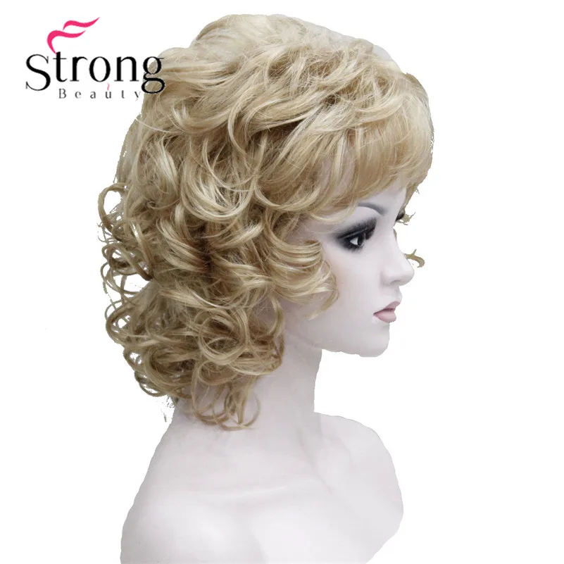 E-1560A #24BNew Elegant Golden Blonde Curly 14 Short Synthetic Hair Full Women's Wig (2)