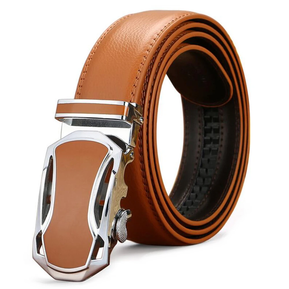 Hot Genuine Leather Brown Strap Men Belt for Pants Automatic Buckle ...