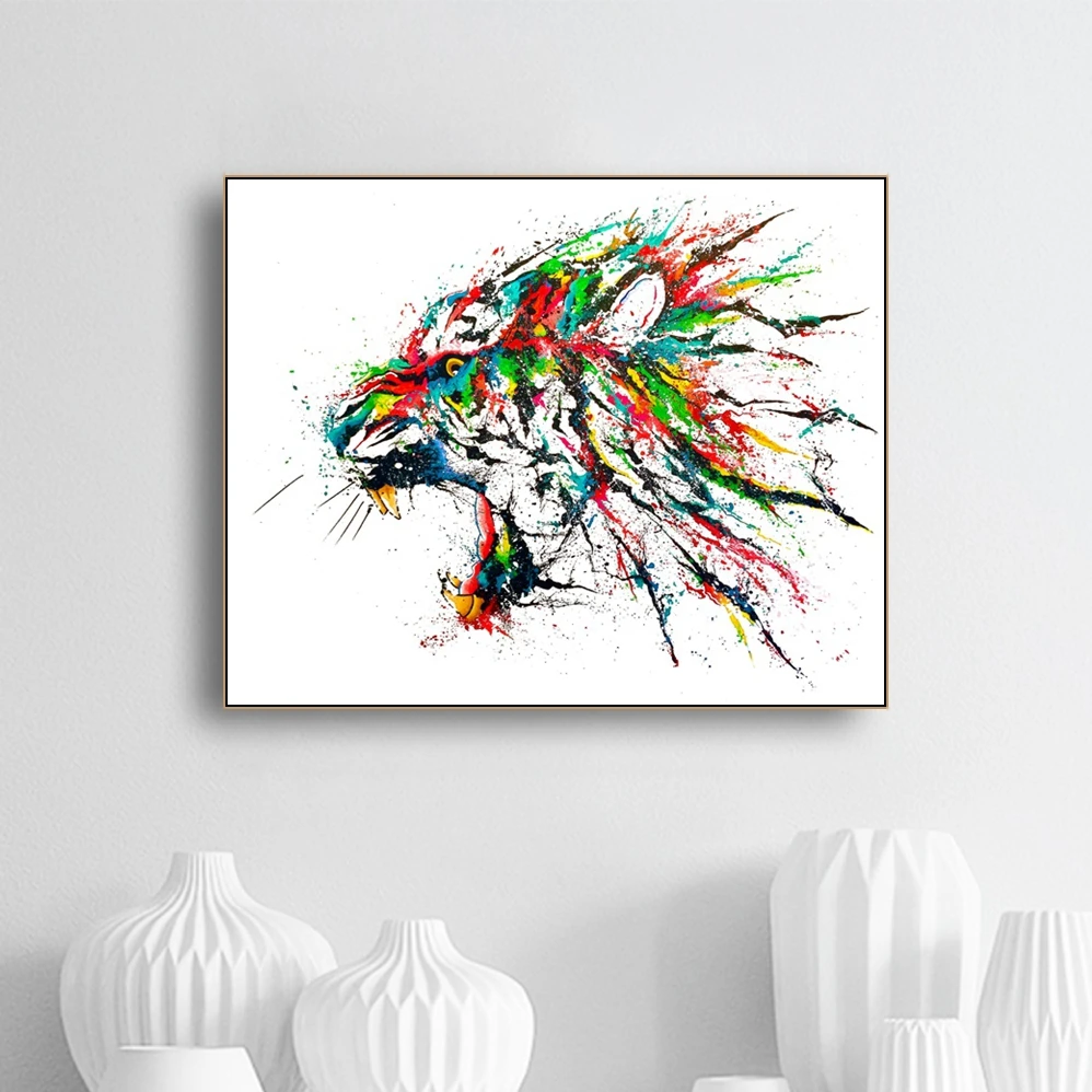 

Laeacco Canvas Painting Calligraphy Watercolor Lion Animal Posters and Prints Wall Artwork Living Room Kids Room Home Decoration