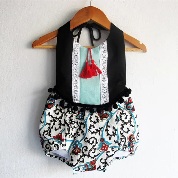 

New aarrived baby girl cotton floral vintage romper clothes ruffle bottom diaper cover style jumpsuit headband