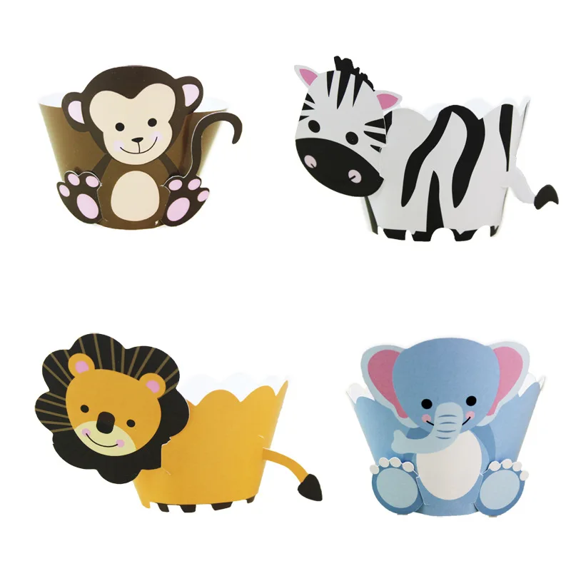 

OLOEY 12pcs Jungle Safari Animals Cake Wrappers Baby Shower 1th Birthday Party Cake Decor Dinosaur Theme Party Cupcake Decor