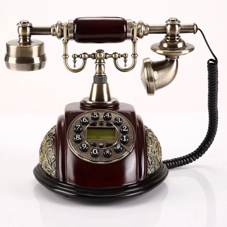 العتيقة الهاتف الثابت مع زر الطلب المنزل ثابتة خمر الهاتف دون بطارية الديكور فندق مكتب Telefone البرونزية