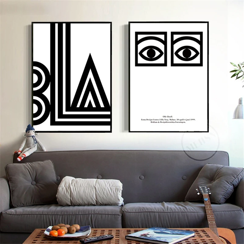 

HAOCHU Modern Minimalist Black White Phrase Geometric Eyes Canvas Painting Art Print Poster Picture Living Room Wall Decor