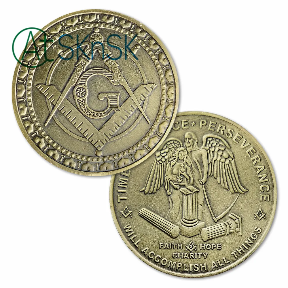 

Masonic Angel Coin Freemason Square Compass G Time Patience Perseverance Commemorative Gift Iron Copper Coins
