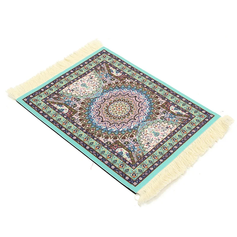 

Kiwarm Elegant Blue Cotton Persian Style Mini Woven Rug Mouse Pad Carpet Mousemat With Fringe For Home Decor Craft Gift 18X28CM