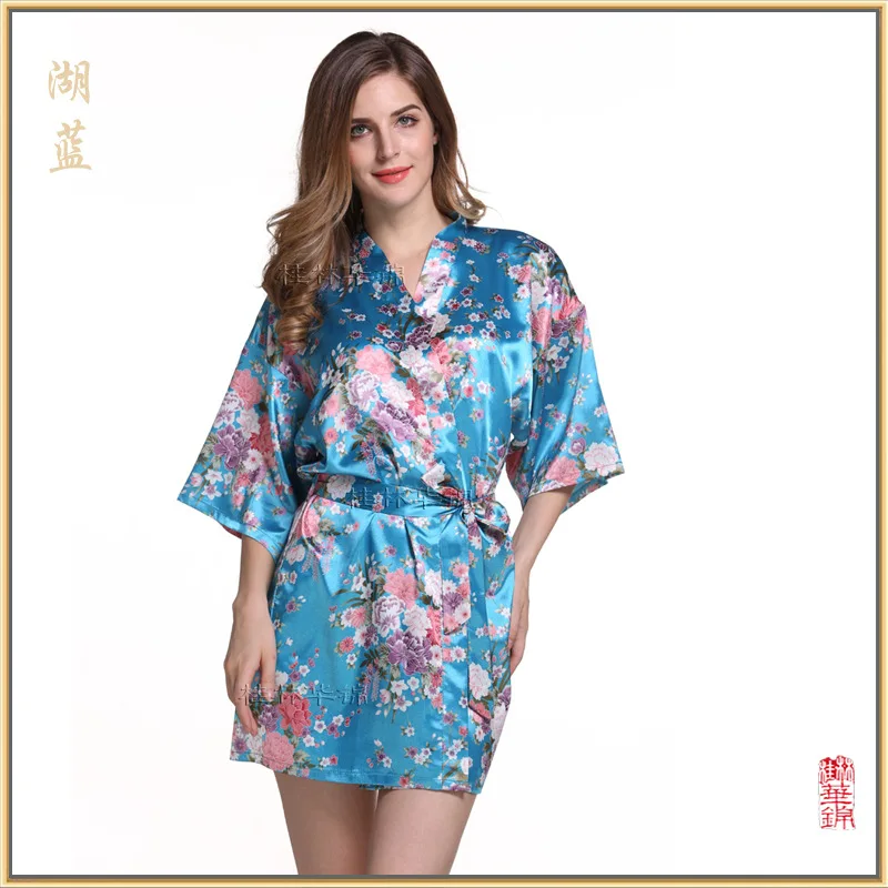 Women Silk Satin Short Night Robe Kimono Bathrobe Peignoir Bride Bridesmaid