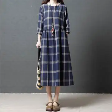 

Loose Long Maternity Clothes 2019 Spring Autumn Korean Cotton Round Neck Plaid Pregnancy Dress Clothes for Pregnant Women QL086