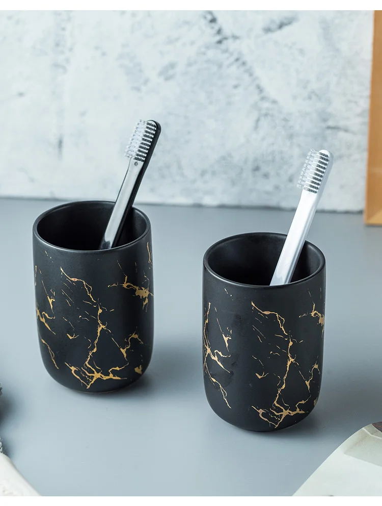 Nordic luxury marbled ceramic bathroom five-piece creative toothbrush mouth mug wedding gift wash set