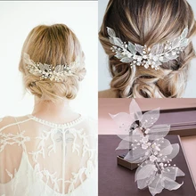 Серебряный лист вуаль повязка на голову с жемчугом и повязки на голову с кристаллами для Для женщин модные украшения для волос ручной работы свадебные аксессуары для волос