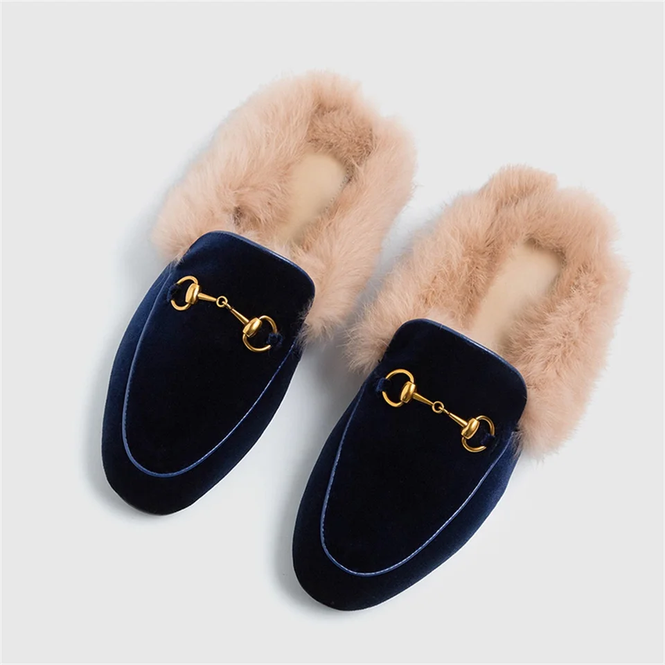 

Fashion autumn winter women's slippers high quality fabric comfortable rabbit hair lining hot selling women's slippers size33-43