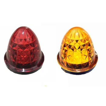 

24V 12V Truck Side Marker Lights Red and Amber Beehive Dome Clearance Cab Roof 2X 3" 16-LED
