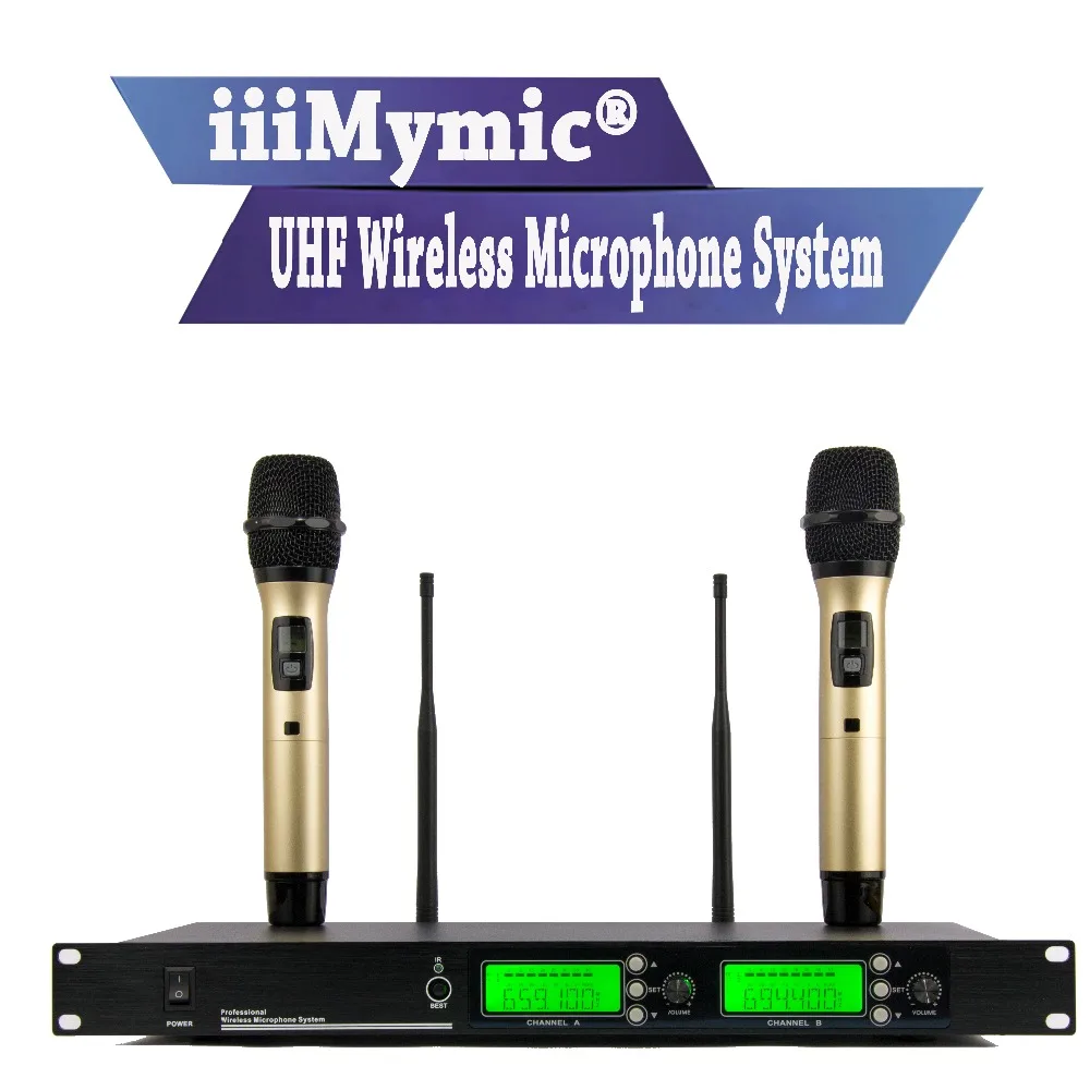 IiiMymic 200 канала регулируемый UHF500-700MHz Беспроводной микрофон Системы для караоке ktv 2 ручной Золотой металлический микрофон