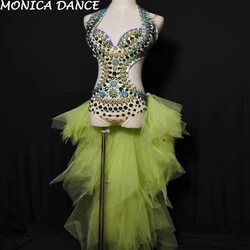 Sexy Stage Shining Crystals Bra Bodysuit Nightclub Women Costume Bar for DJ Singer Outfit Birthday Party Wears Dance Costumes