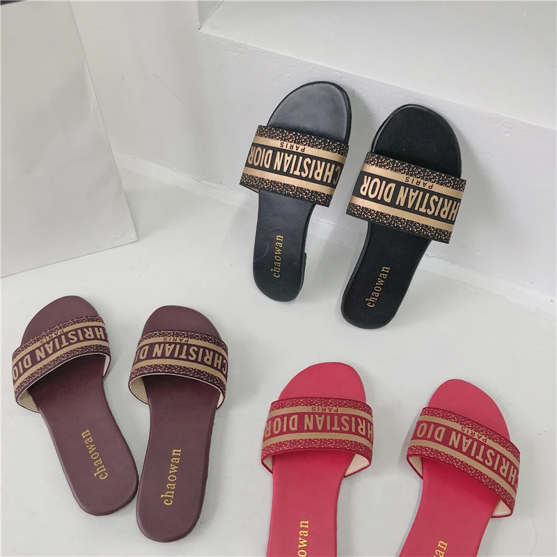 

Brand cozy Flip Flops Fashion Women Slipper Mix colored design letters Flats Summer Shoes bathroom home Slides tide tong femme